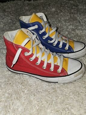 Multi-Color High-Top Athletic Sneakers - Yellow, Blue, Red